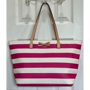 KATE SPADE NEW YORK - Eden Street Margareta Tote in Pink & White Coated Canvas
